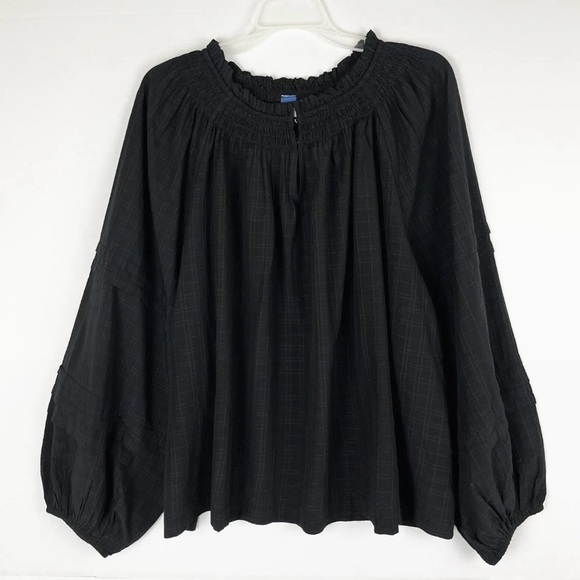 Old Navy Tops - Old Navy Top Blouse Womens 2X Black Long Sleeves Swing Shirt Plaid Office Party